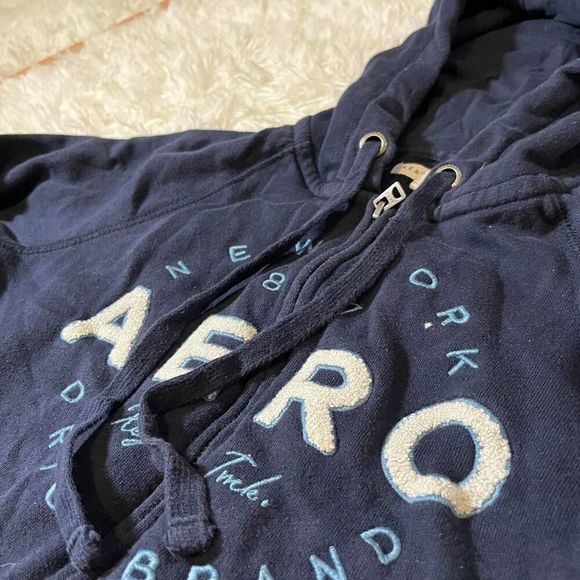 Y2K Navy blue Aeropostale zip-up‎ hoodie with white logo size s - Picture 2 of 7